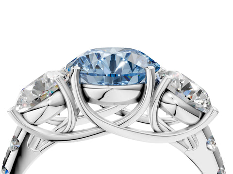 White gold Three-Stone Fancy Blue Round Cut Diamond Pavé Band with Prong Setting_16