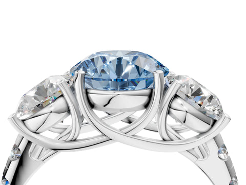 White gold Three-Stone Fancy Blue Round Cut Diamond Pavé Band with Prong Setting_4