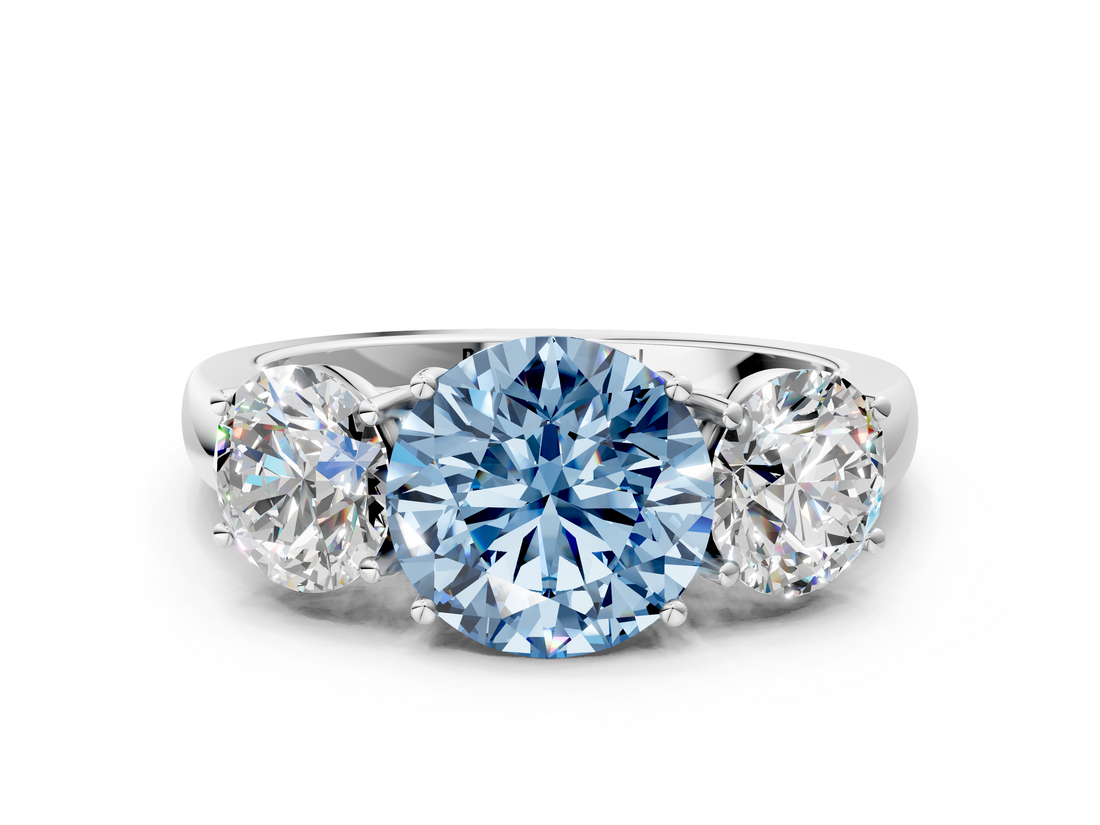 White gold Three-Stone Fancy Blue Round  Cut Diamond Ring with Channel-Set Band and Four-Prong Setting_49