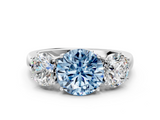 White gold Three-Stone Fancy Blue Round  Cut Diamond Ring with Channel-Set Band and Four-Prong Setting_49