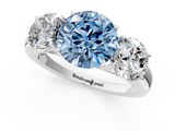 White gold Three-Stone Fancy Blue Round  Cut Diamond Ring with Channel-Set Band and Four-Prong Setting_49