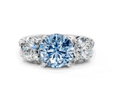 White gold Three-Stone Fancy Blue Round Cut Diamond Ring with Pavé Band and Prong Setting_129