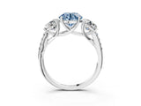 White gold Three-Stone Fancy Blue Round Cut Diamond Ring with Pavé Band and Prong Setting_132