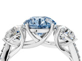 White gold Three-Stone Fancy Blue Round Cut Diamond Ring with Pavé Band and Prong Setting_133