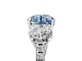 White gold Three-Stone Fancy Blue Round Cut Diamond Ring with Pavé Band and Prong Setting_134
