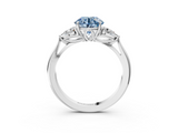 White gold Three-Stone Fancy Blue Round  Cut Diamond Ring with Pear Side Stones in Four-Prong Setting_112
