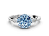 White gold Three-Stone Fancy Blue Round Cut Diamond Ring with Pear  Side Stones in Four-Prong Setting_48