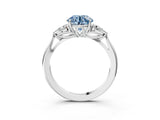 White gold Three-Stone Fancy Blue Round Cut Diamond Ring with Pear  Side Stones in Four-Prong Setting_51