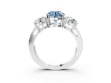 White gold Three-Stone Fancy Blue Round Cut Diamond Ring with Round Side Stones, Classic Band, and Four-Prong Setting_3