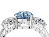 White gold Three-Stone Fancy Blue Round Cut Diamond Ring with Round Side Stones, Classic Band, and Four-Prong Setting_4