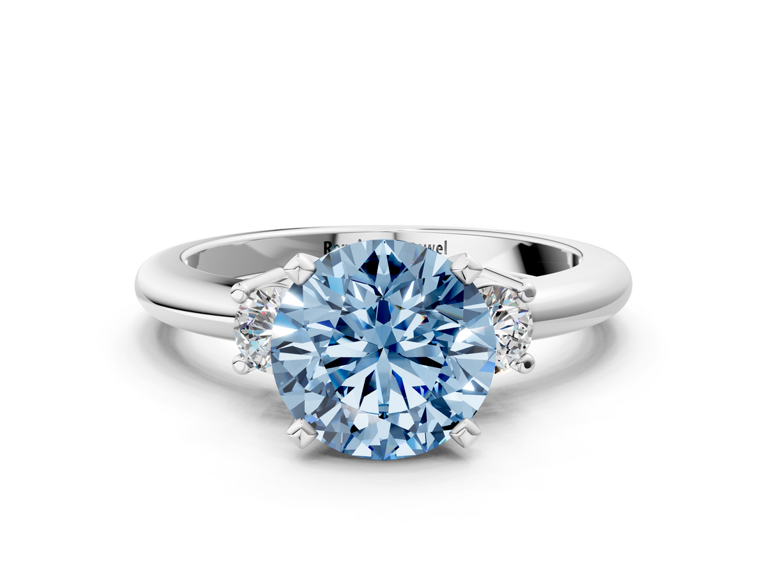 White gold Three-Stone Fancy Blue Round  Cut Diamond Solitaire with Prong Setting and Classic Band_45