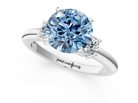 White gold Three-Stone Fancy Blue Round  Cut Diamond Solitaire with Prong Setting and Classic Band_46