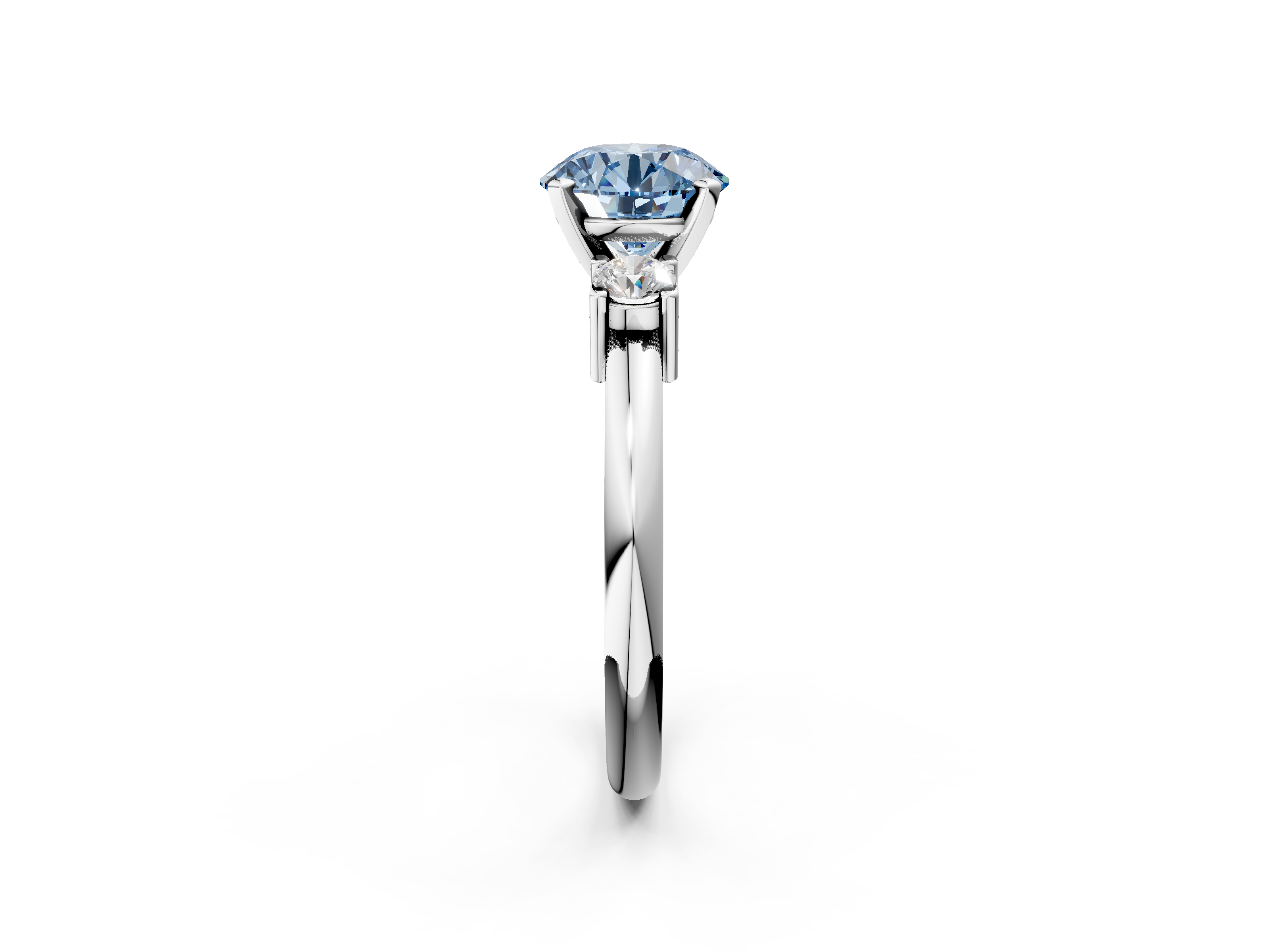 White gold Three-Stone Fancy Blue Round  Cut Diamond Solitaire with Prong Setting and Classic Band_46