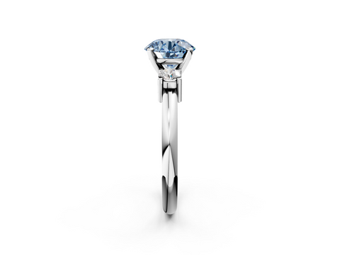 White gold Three-Stone Fancy Blue Round  Cut Diamond Solitaire with Prong Setting and Classic Band_46