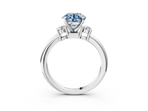 White gold Three-Stone Fancy Blue Round  Cut Diamond Solitaire with Prong Setting and Classic Band_47