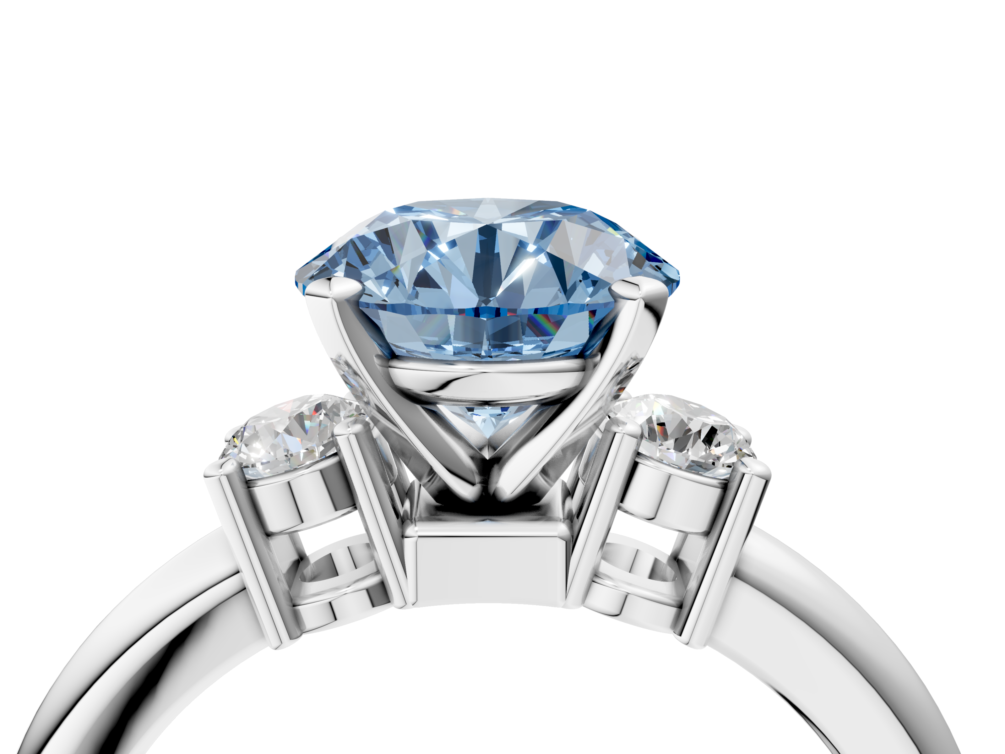 White gold Three-Stone Fancy Blue Round  Cut Diamond Solitaire with Prong Setting and Classic Band_49