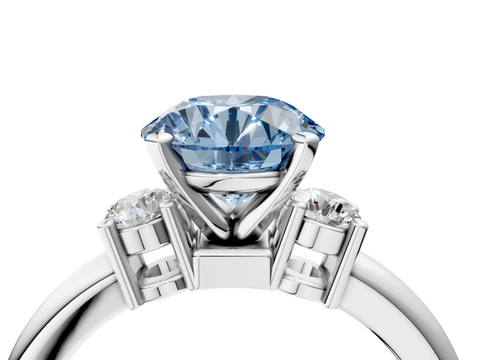 White gold Three-Stone Fancy Blue Round  Cut Diamond Solitaire with Prong Setting and Classic Band_49