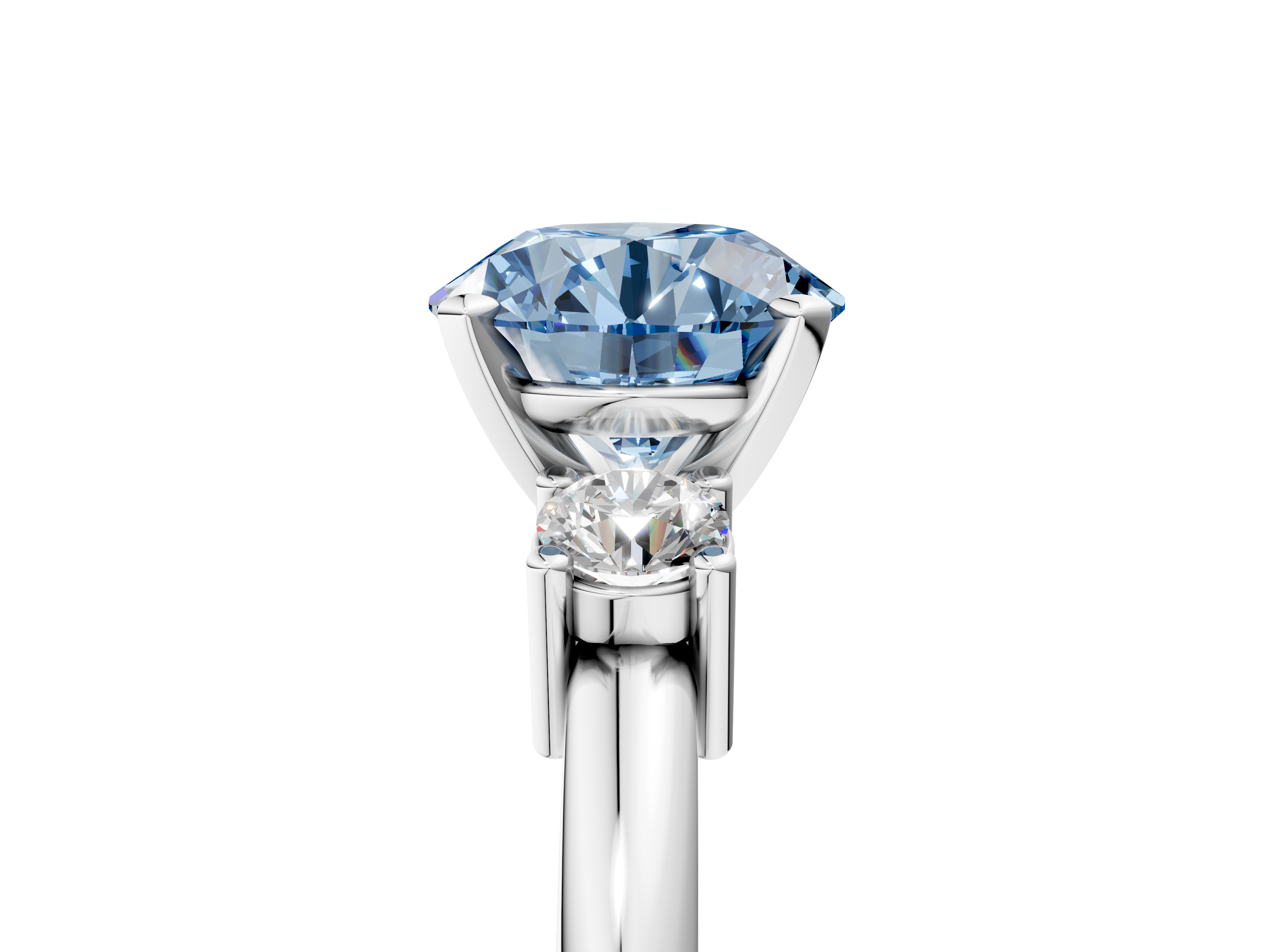 White gold Three-Stone Fancy Blue Round  Cut Diamond Solitaire with Prong Setting and Classic Band_49