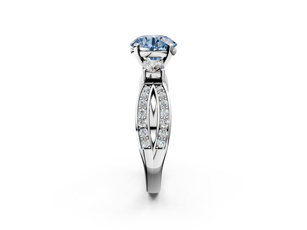 Platinum Three-Stone Fancy Blue Round  Cut Diamond Twist Band with Prong Setting