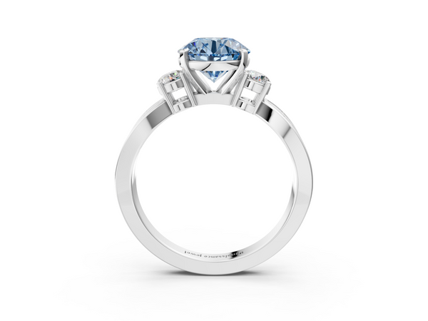 Platinum Three-Stone Fancy Blue Round  Cut Diamond Twist Band with Prong Setting