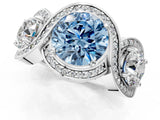 White gold Three-Stone Fancy Blue Round Cut Diamond Wave Pave Band with Prong Setting_1