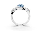 White gold Three-Stone Fancy Blue Round Cut Diamond Wave Pave Band with Prong Setting_3