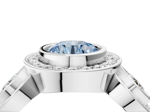 White gold Three-Stone Fancy Blue Round Cut Halo Pavé Diamond Ring_4
