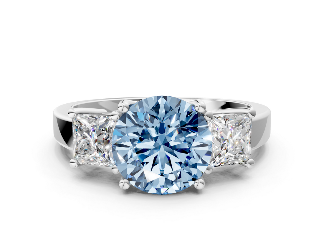 White gold Three-Stone Fancy Blue Round  Cut Solitaire Ring with Prong Setting_3