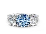 White gold Three-Stone Fancy Blue Round  Diamond Milgrain Pave Band with Prong Setting 1