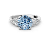 White gold Three-Stone Fancy Blue Round  Diamond Ring with Pear Side Stones in Four-Prong Setting_73
