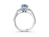 White gold Three-Stone Fancy Blue Round  Diamond Ring with Pear Side Stones in Four-Prong Setting_76