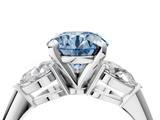 White gold Three-Stone Fancy Blue Round  Diamond Ring with Pear Side Stones in Four-Prong Setting_77