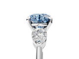 White gold Three-Stone Fancy Blue Round  Diamond Ring with Pear Side Stones in Four-Prong Setting_78
