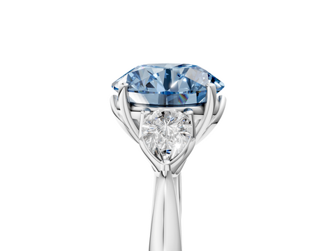 White gold Three-Stone Fancy Blue Round  Diamond Solitaire Ring with Pear Side Stones and Four-Prong Setting_36