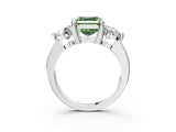 White gold Three-Stone Fancy Green Asscher  Brilliant Cut Solitaire Ring with Prong Setting on a Classic Band 3