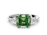 White gold Three-Stone Fancy Green Asscher Cut Brilliant Diamond Solitaire Ring with Tapered Band and Four-Prong Setting_19