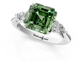 White gold Three-Stone Fancy Green Asscher Cut Brilliant Diamond Solitaire Ring with Tapered Band and Four-Prong Setting_20