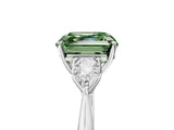 White gold Three-Stone Fancy Green Asscher Cut Brilliant Diamond Solitaire Ring with Tapered Band and Four-Prong Setting_24