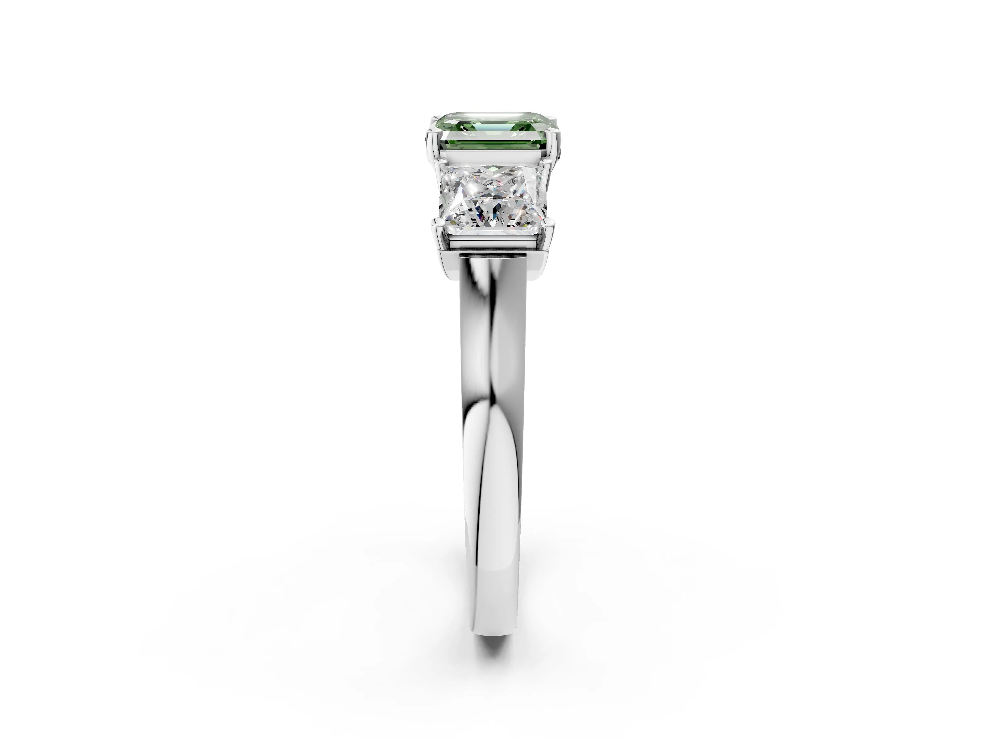 White gold Three-Stone Fancy Green Asscher Cut Brilliant Diamond Trellis Ring with Comfort Fit Band_14