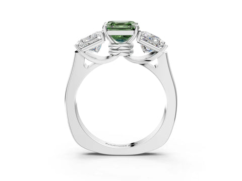White gold Three-Stone Fancy Green Asscher Cut Brilliant Diamond Trellis Ring with Comfort Fit Band_15