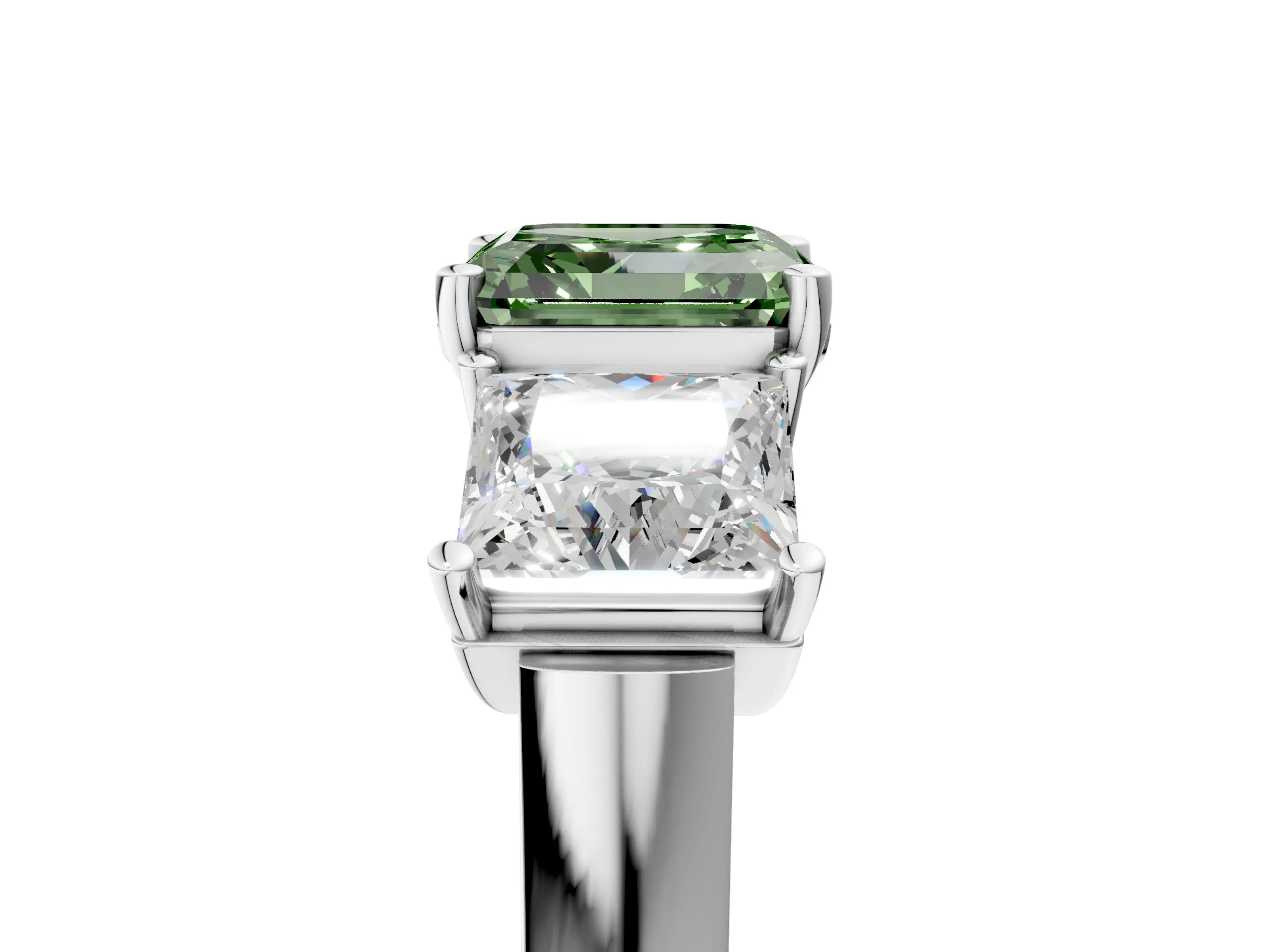White gold Three-Stone Fancy Green Asscher Cut Brilliant Diamond Trellis Ring with Comfort Fit Band_17