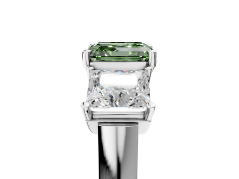 White gold Three-Stone Fancy Green Asscher Cut Brilliant Diamond Trellis Ring with Comfort Fit Band_17