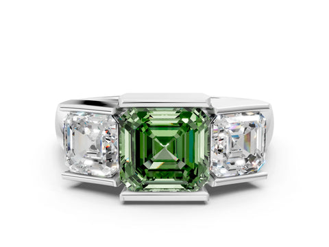 White gold Three Stone Fancy Green Asscher Cut Cut Channel Set Diamond Ring_24