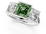 White gold Three Stone Fancy Green Asscher Cut Cut Channel Set Diamond Ring_25
