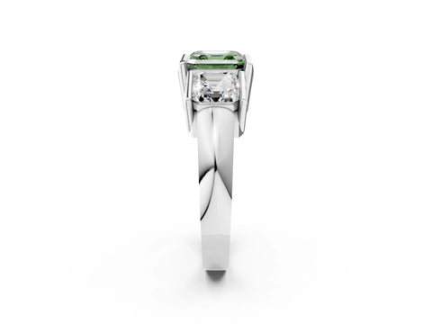 White gold Three Stone Fancy Green Asscher Cut Cut Channel Set Diamond Ring_26