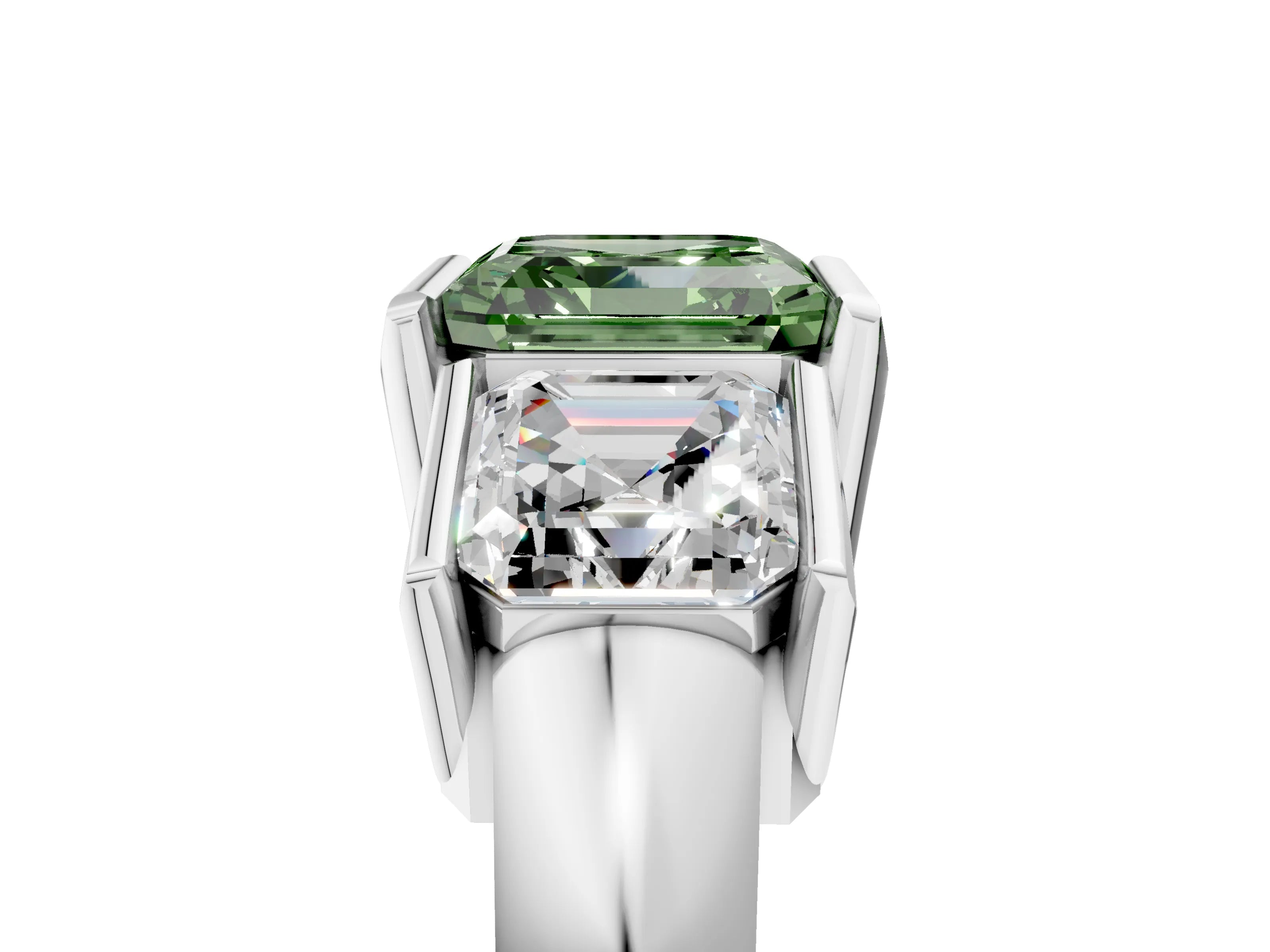 White gold Three Stone Fancy Green Asscher Cut Cut Channel Set Diamond Ring_29
