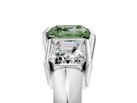 White gold Three Stone Fancy Green Asscher Cut Cut Channel Set Diamond Ring_29
