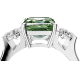 White gold Three-Stone Fancy Green Asscher Cut Cut Classic Band Prong Setting Ring_4