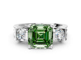 White gold Three-Stone Fancy Green Asscher Cut Cut Classic Band Prong Setting Ring