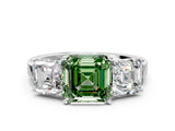 White gold Three-Stone Fancy Green Asscher Cut Cut Diamond Engagement Ring with Flat Band and Four-Prong Setting_12